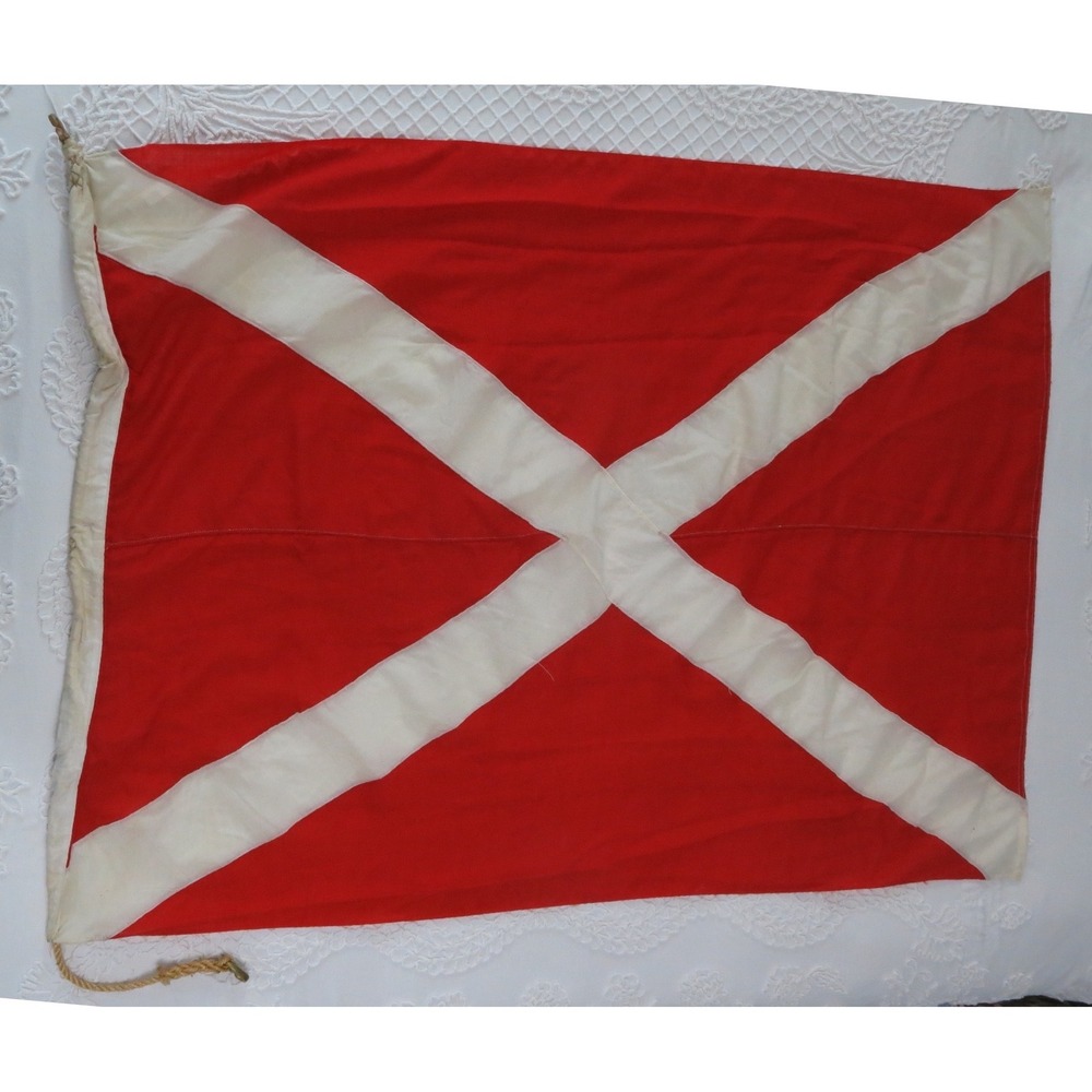 Vintage Nautical Signal Flag Letter V Victor Red White Saltire Maritime Decor
